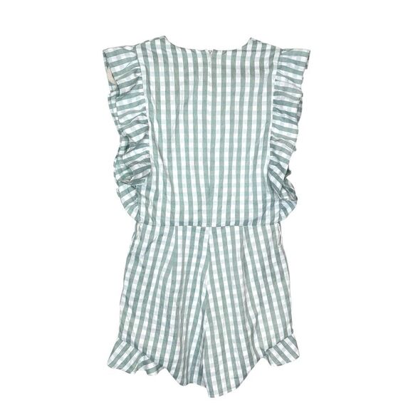 Lovers + Friends Jill Romper Gingham Check Sage Green White Mini Small Playsuit - Picture 5 of 16